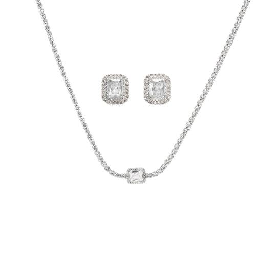 Set tip Tennis Placat cu Rodiu Colier și Cercei cu Cristale Zirconia Belinda