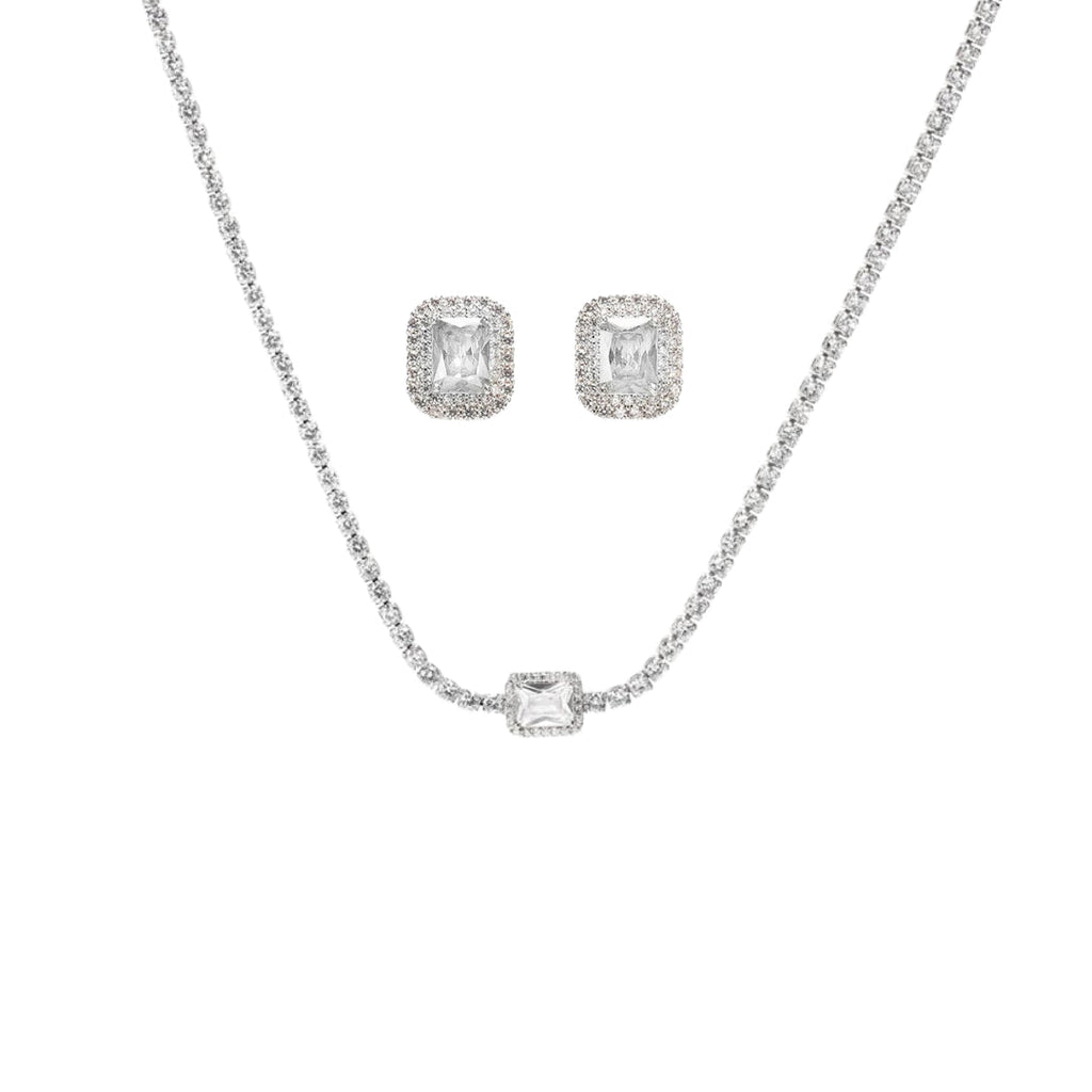 Set tip Tennis Placat cu Rodiu Colier și Cercei cu Cristale Zirconia Belinda