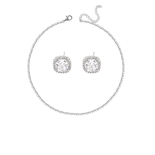 Set tip Tennis Placat cu Rodiu Colier și Cercei cu Cristale Zirconia Emily