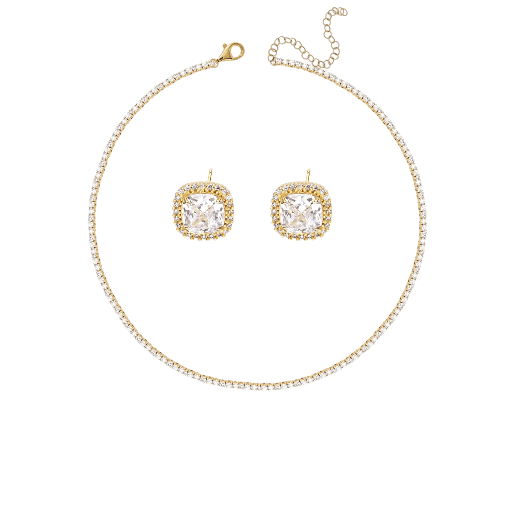 Set tip Tennis Placat cu Rodiu Colier și Cercei cu Cristale Zirconia Emily