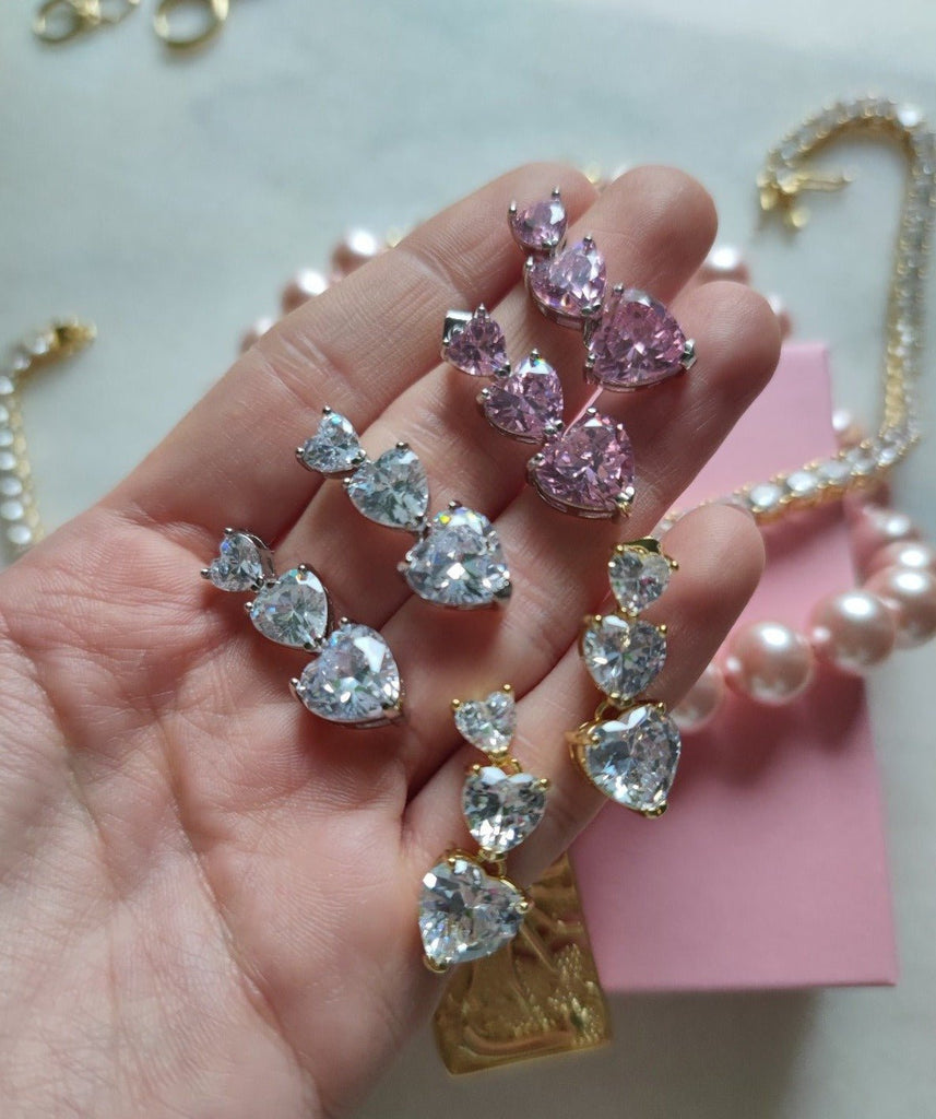 Cercei Placati cu Aur cu Cristale Zirconia Inima Amelia