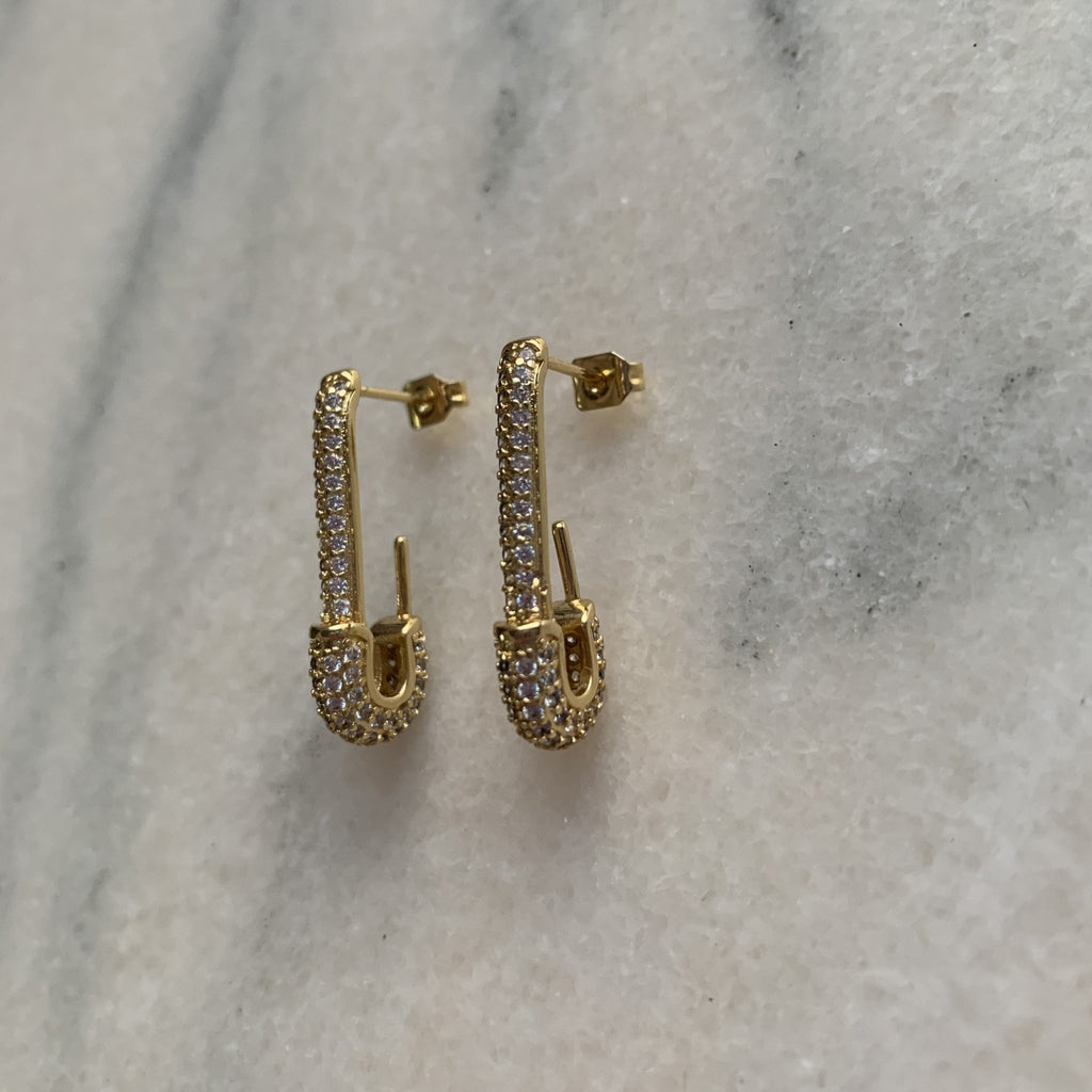 Cercei Placati cu Aur Ac de Siguranta cu Cristale Zirconia Baby Pin