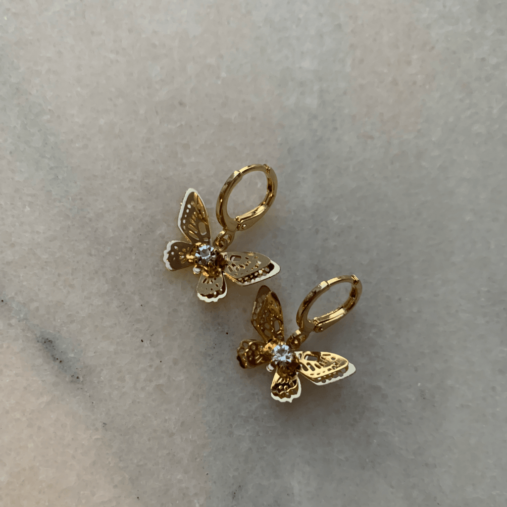 Cercei Placati cu Aur cu Pandantiv Fluturi Hoops Butterfly