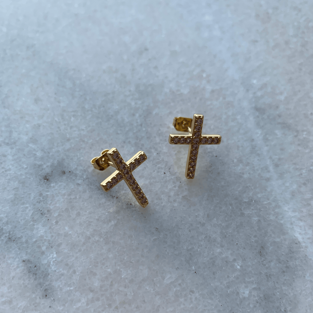 Cercei Placati cu Rodiu cu Cristale Zirconia Cruce Karin