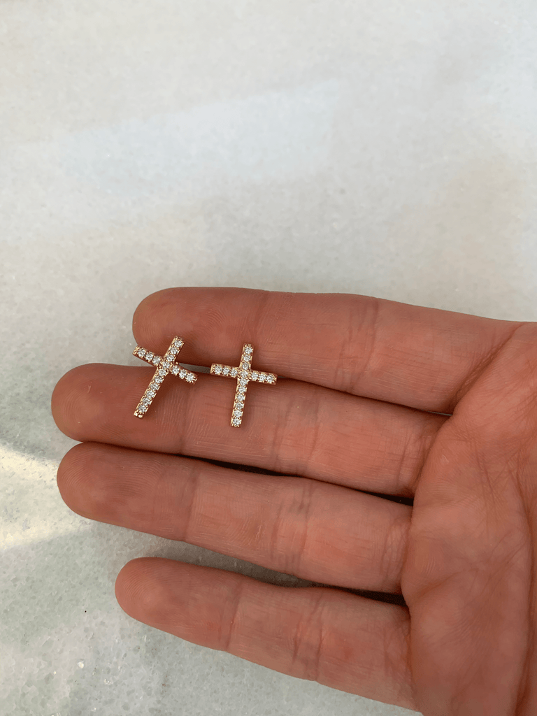 Cercei Placati cu Rodiu cu Cristale Zirconia Cruce Karin