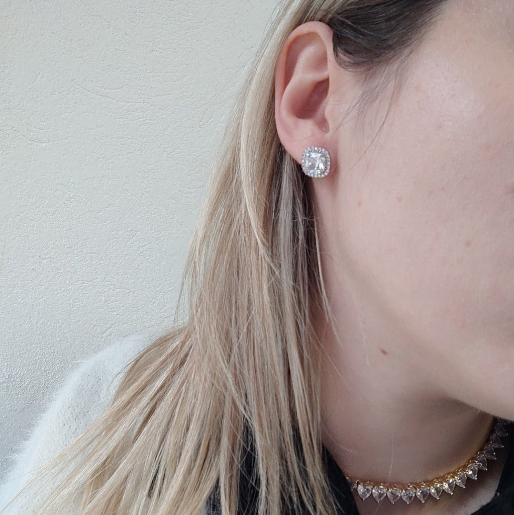 Cercei cu Cristale Zirconia Placati cu Rodiu Princess