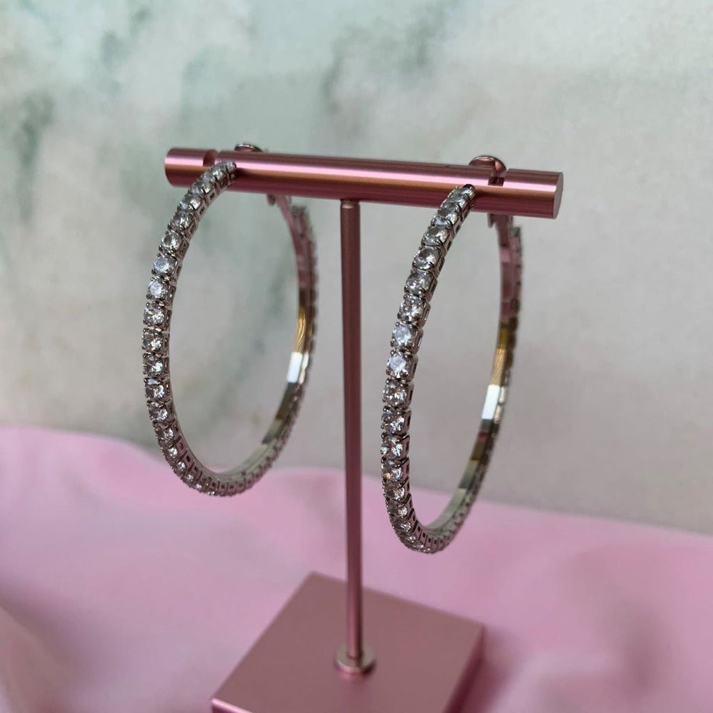Cercei Placati cu Rodiu Creole cu Cristale Zirconia Diamond