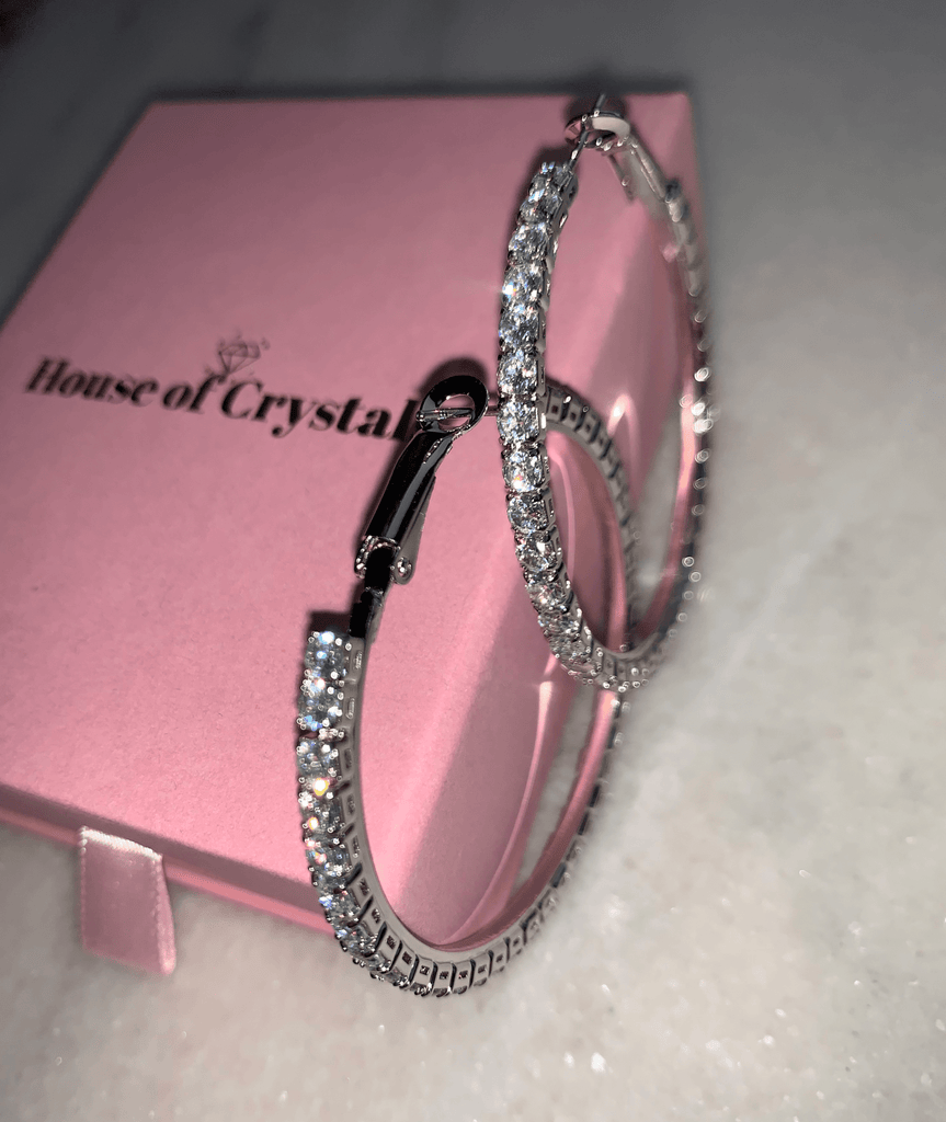 Cercei Placati cu Rodiu Creole cu Cristale Zirconia Diamond