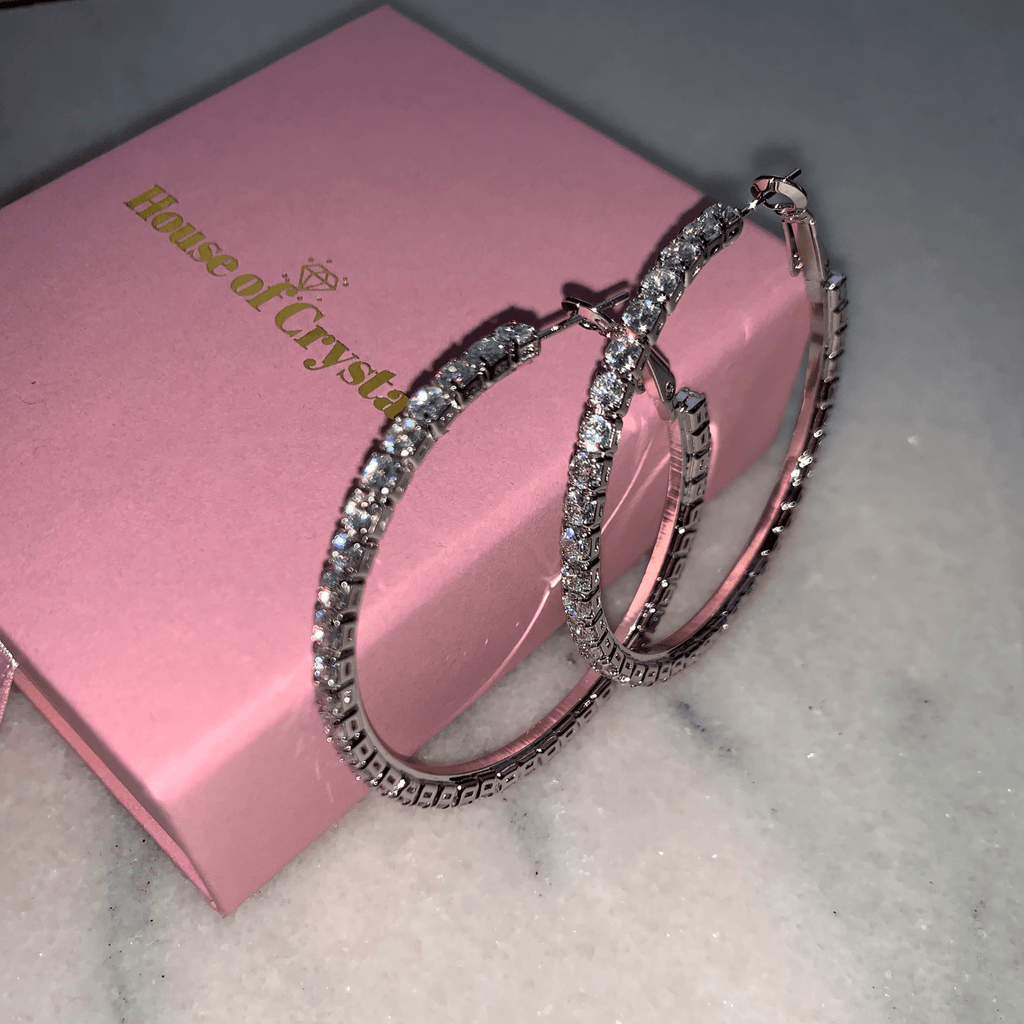 Cercei Placati cu Rodiu Creole cu Cristale Zirconia Diamond