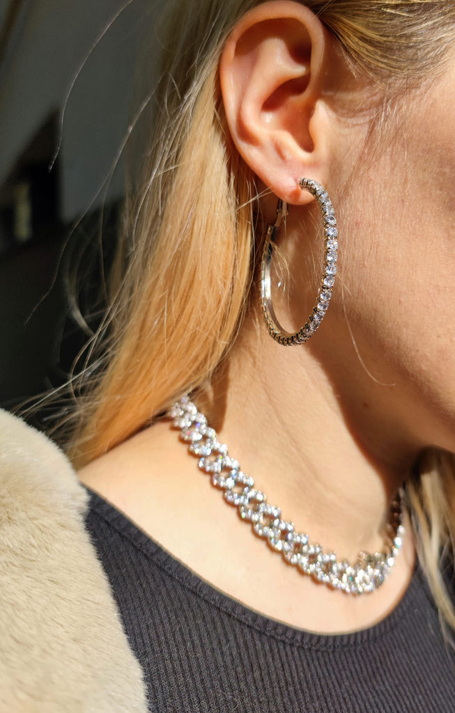 Cercei Placati cu Rodiu Creole cu Cristale Zirconia Diamond