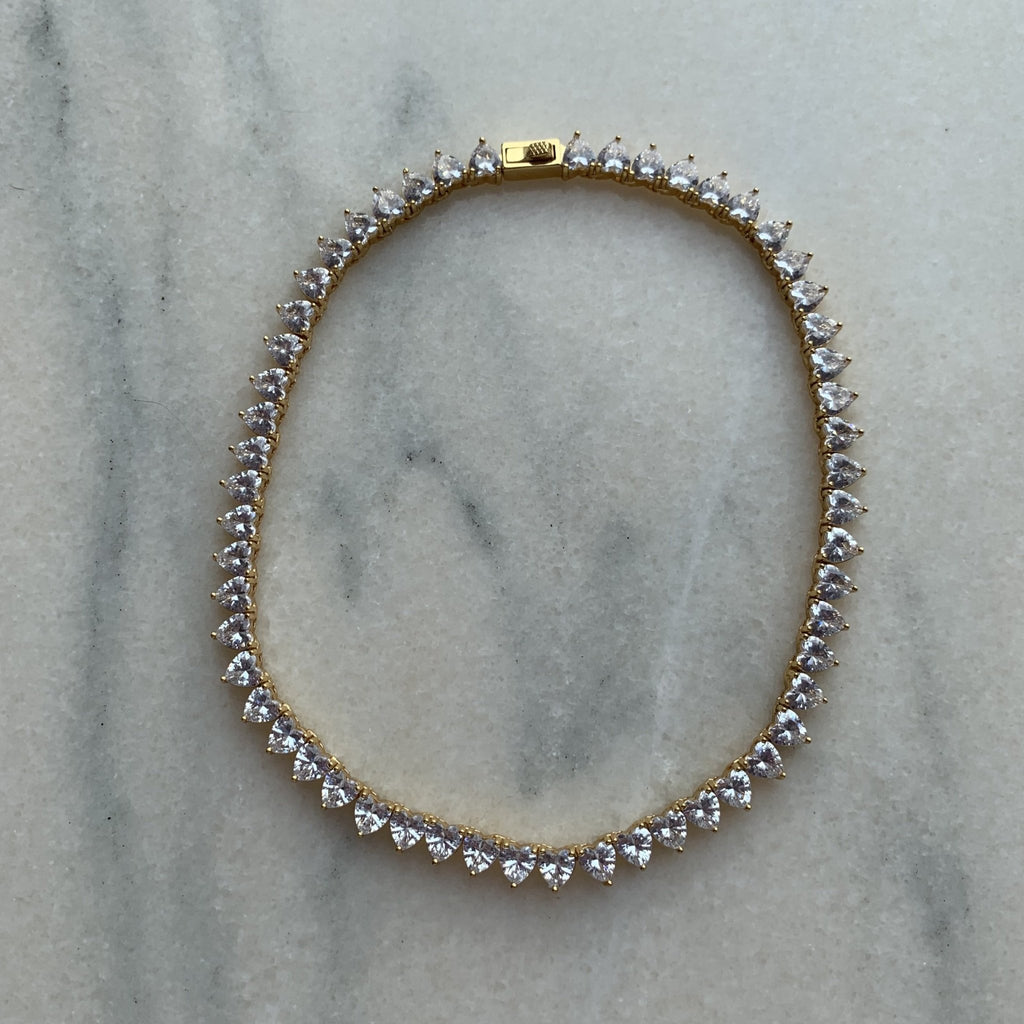 Colier tip Tennis Placat cu Aur cu Cristale Zirconia Inimi Amelia