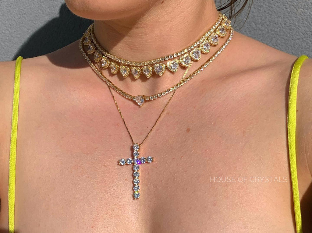 Colier Placat Cu Aur cu Pandantiv Cruce Cristale Zirconia