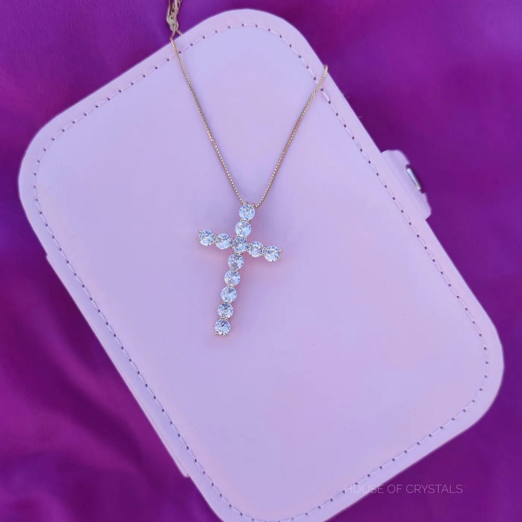 Colier Placat Cu Aur cu Pandantiv Cruce Cristale Zirconia