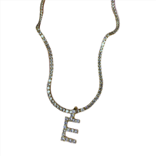 Colier tip Tennis Placat cu Aur cu Initiala Zirconia Crystals Letter
