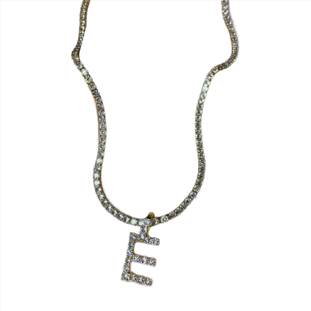Colier tip Tennis Placat cu Aur cu Initiala Zirconia Crystals Letter