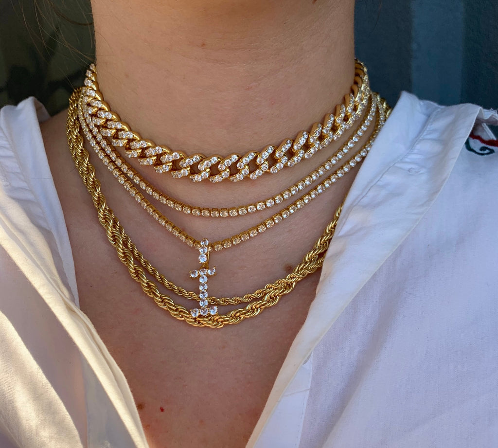 Colier tip Tennis Placat cu Aur cu Initiala Zirconia Crystals Letter