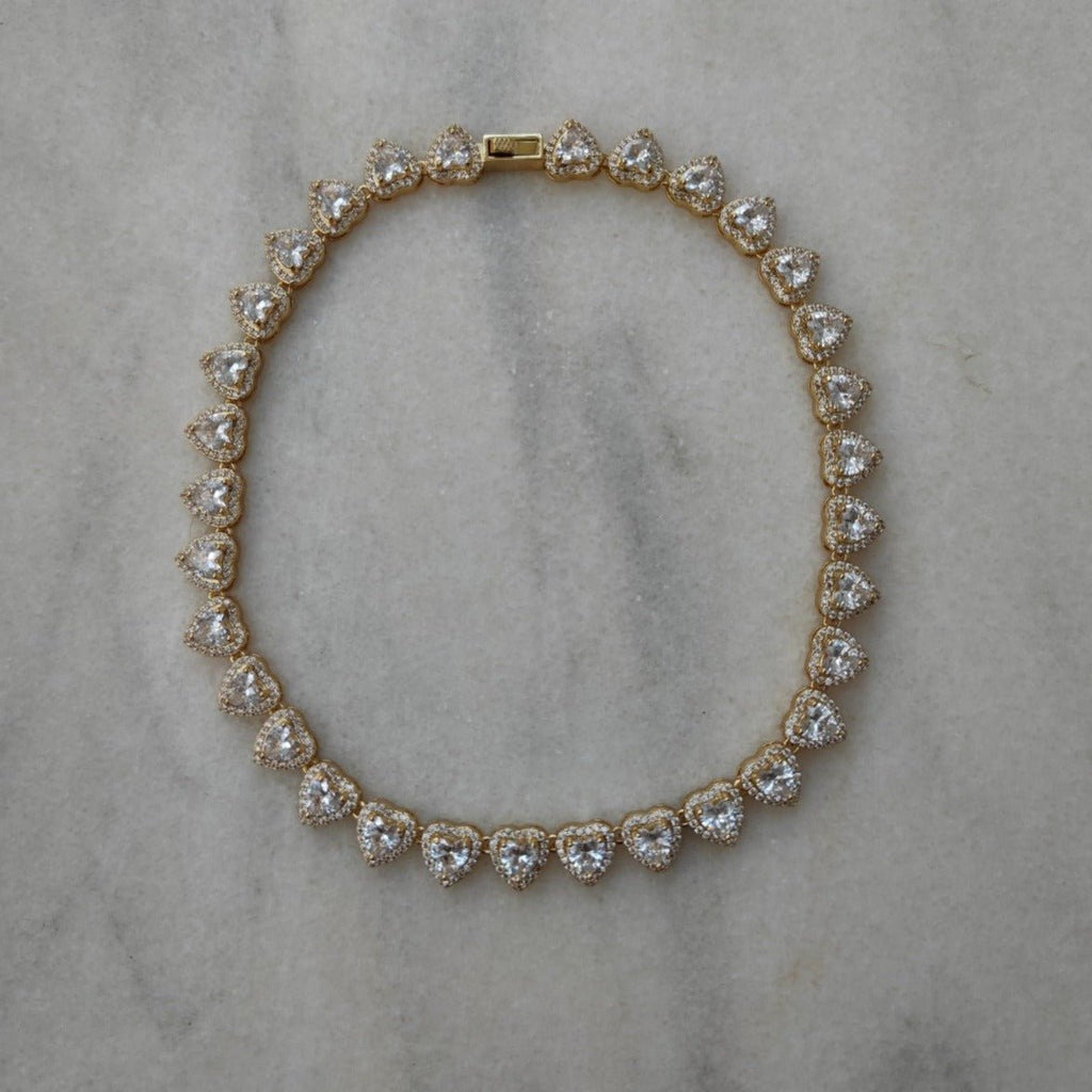 Colier tip Tennis cu Cristale Zirconia Inimioare Placat cu Rodiu Eros