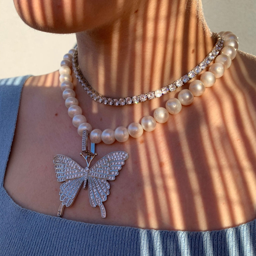 Colier cu Perle cu Pandantiv Fluture Placat cu Aur Royal Butterfly