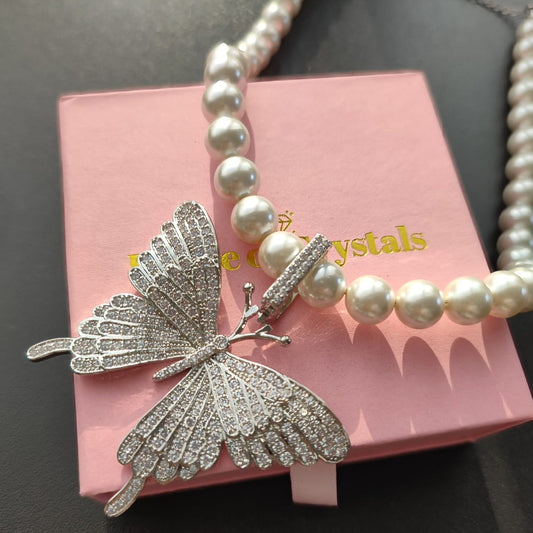 Colier cu Perle cu Pandantiv Fluture Placat cu Aur Royal Butterfly