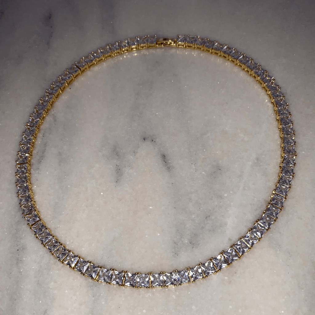 Colier tip Tennis Placat cu Aur cu Cristale Zirconia Brilliant
