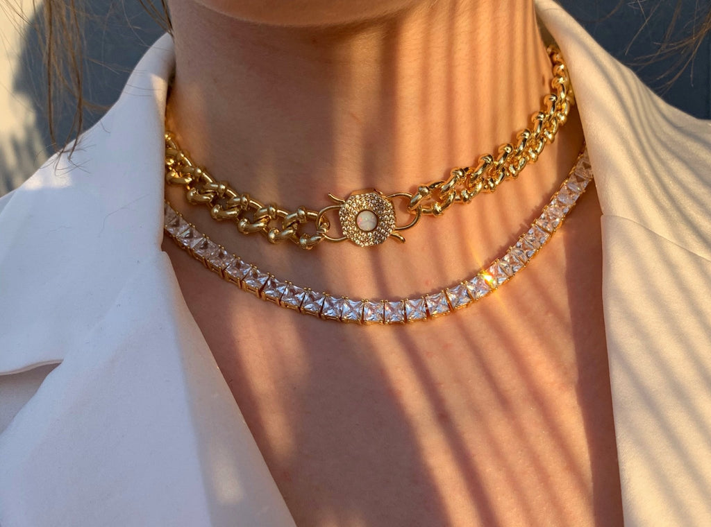 Colier tip Tennis Placat cu Aur cu Cristale Zirconia Brilliant